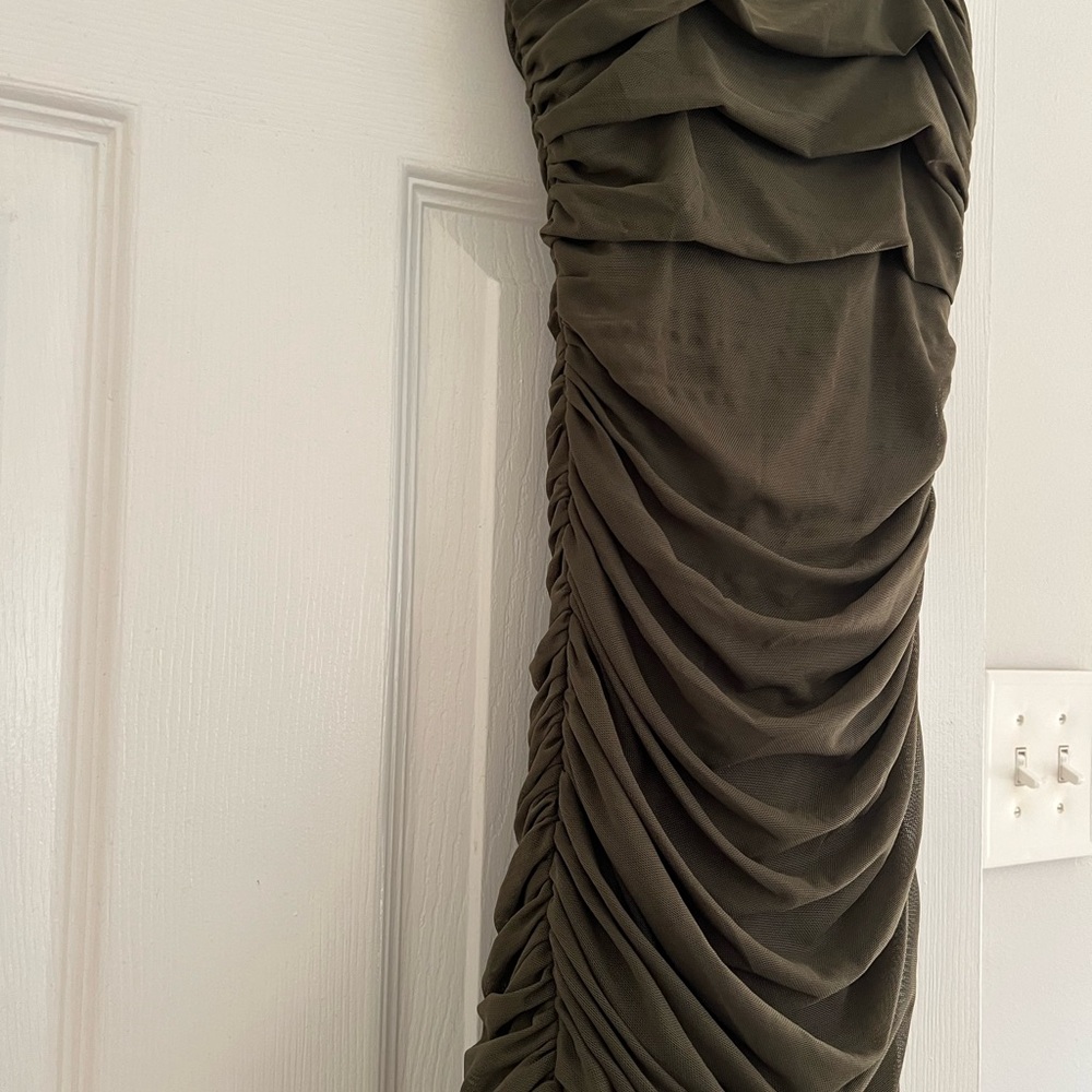 Olive Green Ruched Dress